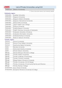 List of Private Universities using EJU (as of May 2025)