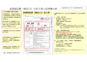 返還保証書（様式13）の記入例と証明書の例