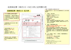 返還保証書の記入例と証明書の例